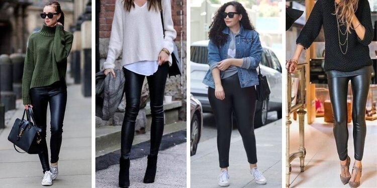 Leather Look Leggings Casual Outfits For Women